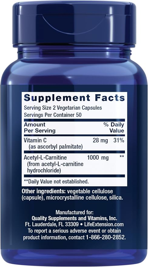 Life Extension Acetyl-L-Carnitine 500 Mg, 100 Vegetarian Capsules - Image 7