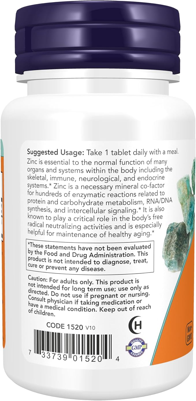Now Foods Zinc 50 Mg Immune Support Promotes Healthy Skin 100 Tablets - Image 2