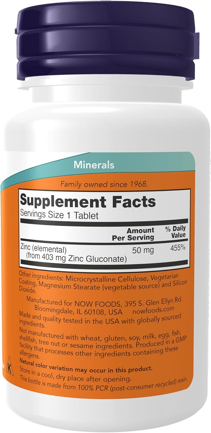 Now Foods Zinc 50 Mg Immune Support Promotes Healthy Skin 100 Tablets - Image 3