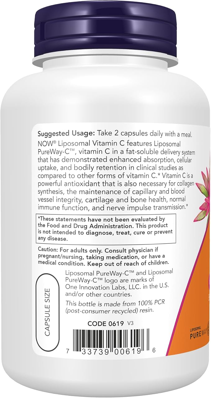 Now Foods Liposomal Vitamin C Immune & Collagen Support 120 Veg Capsules - Image 4