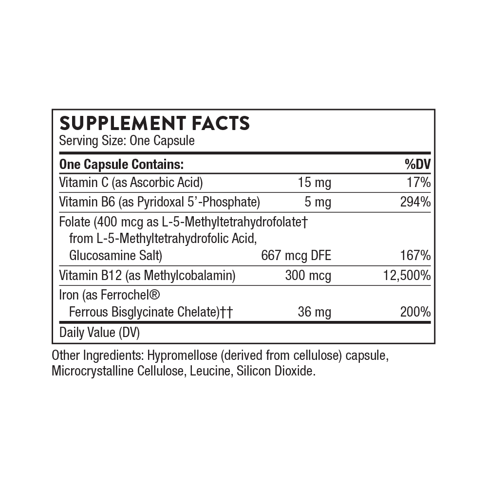 Thorne Advanced Iron Complex with Vitamins B and C for Optimal Absorption 60 Capsules - Image 2